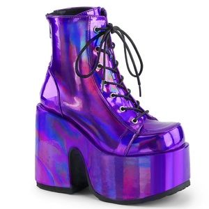 DEMONIA CAMEL-203 PURPLE HOLOGRAM VEGAN LEATHER SZ 7
